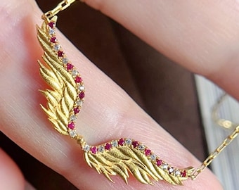 18k solid gold Mozambique Natural Pigeon blood red ruby necklace/Real ruby necklace/Ruby pendant with diamonds/Elegant real ruby