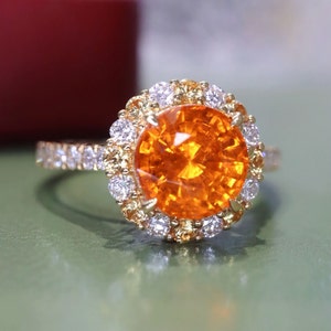 18k Gold Natural Fanta ring/Handmade diamonds and yellow sapphire halo engagement ring/Celtic Fanta Ring/Unique fanta ring for her wedding