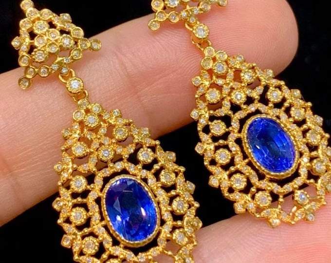 18k solid gold sapphire earrings/Natural sapphire jumka earrings/sapphire flower earrings/aesthetic earrings/abstract earrings/flower hoop