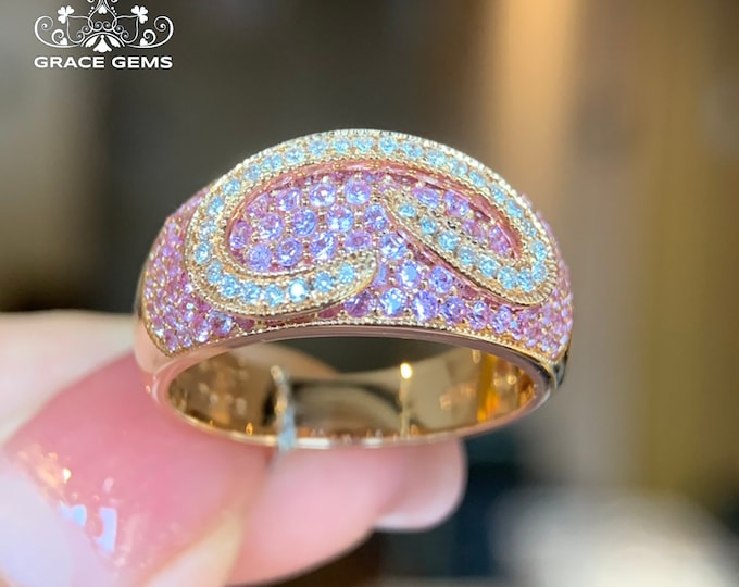 18k gold natural pink sapphire cluster ring/Multi stone Natural Padparadcha sapphire engagement wedding ring with diamonds/One of a kind