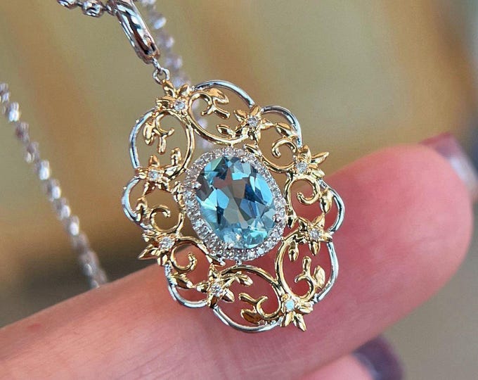 Unique high end Santa Maria aquamarine necklace/18k gold aquamarine pendant /Art Deco aquamarine pendant/Unique anniversary gift women her