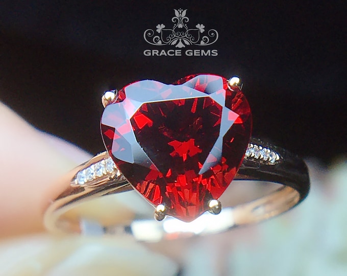 Heart Shape garnet gemstone-18k gold  natural garnet engagement promise wedding engagement ring/Pigeon Blood red garnet/Unique special gift