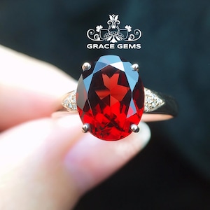 18k Rose Gold Garnet Ring: Red Gemstone & Diamond Engagement Ring