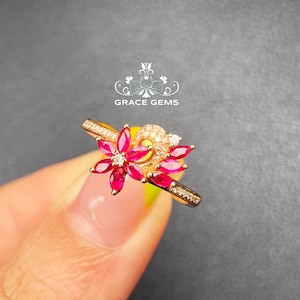 butterfly marquise Mozambique real ruby ring/antique ruby ring/ruby gold ring/art deco ring ruby/genuine ruby ring/18kgold ruby diamond ring