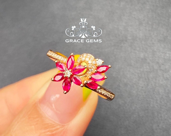 butterfly marquise Mozambique real ruby ring/antique ruby ring/ruby gold ring/art deco ring ruby/genuine ruby ring/18kgold ruby diamond ring
