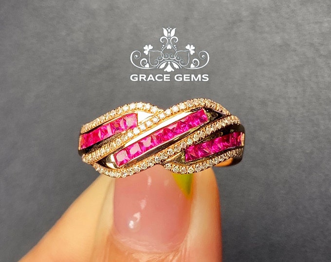 UNIQUE Vintage natural Ruby Engagement ruby Ring/18k/14k rose gold/Star Ruby Ring/Raw gemstone ring/Wedding raw diamond ring/New Mom ring