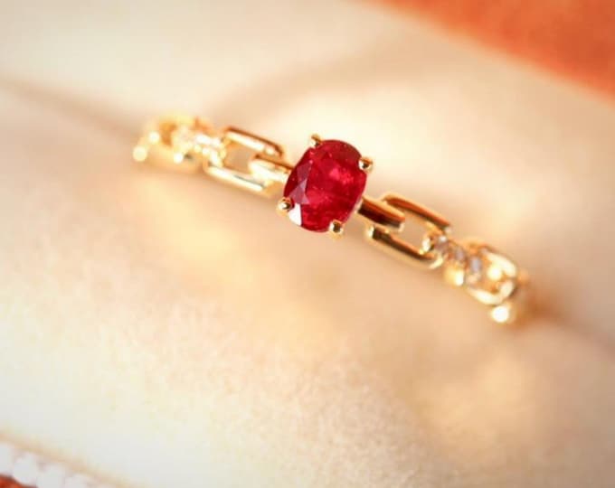 18k gold ruby engagement ring/Dainty ruby ring diamond/Minimalist ruby ring/Natural untreated ruby ring/Ruby ring 4 women/Ruby ring antique