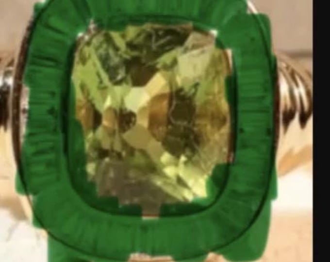 Custom VIP order, payment plan—1,500 USD down payment locks in the 15g 18k gold, 4.5ct peridot with emerald halo, total 2,879 USD