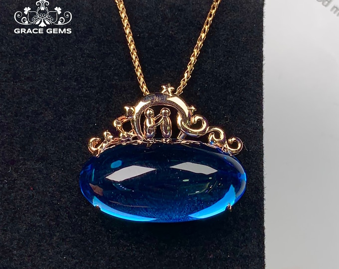 Unique Natural Swiss Blue Topaz Pendant in 18k Rose Gold/Anniversary topaz birthstone necklace/Handmade topaz/Best Friend gift for women