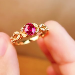 18k Gold Mozambique Ruby Engagement Ring: Art Deco Style ruby ring/Mozambique ruby,bespoke jewelry,high end gift,everyday luxury,custom fine