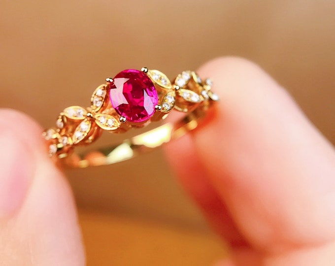 18k gold Mozambique real ruby engagement ring/antique ruby ring/art deco ring ruby/genuine ruby ring/18k gold ruby ring/14k gold ruby ring