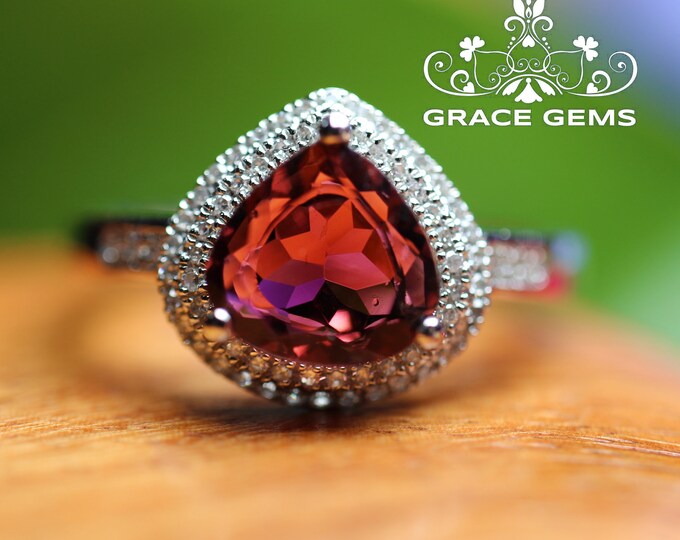 18k rose gold pink Tourmaline engagement ring/Natural tourmaline birthstone ring/Verdelite Raw tourmaline ring/Anniversary wedding ring