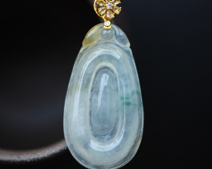 Luxurious Certified Natural Myanmar Vivid Green Yellow Jadeite Pendant with designer Hand knitting Rope/One of a kind Anniversary/Untreated