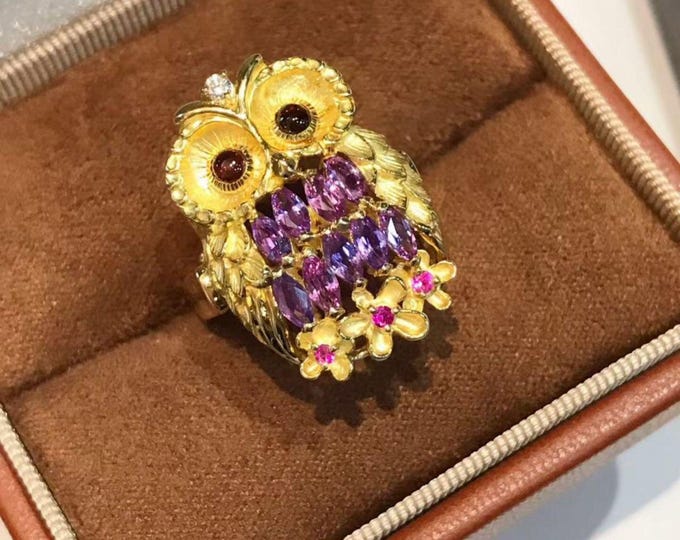 18k solid gold pink purple sapphire ring pendant/Natural Padparadcha sapphire engagement wedding ring pendant/ Handmade unique sapphire gift