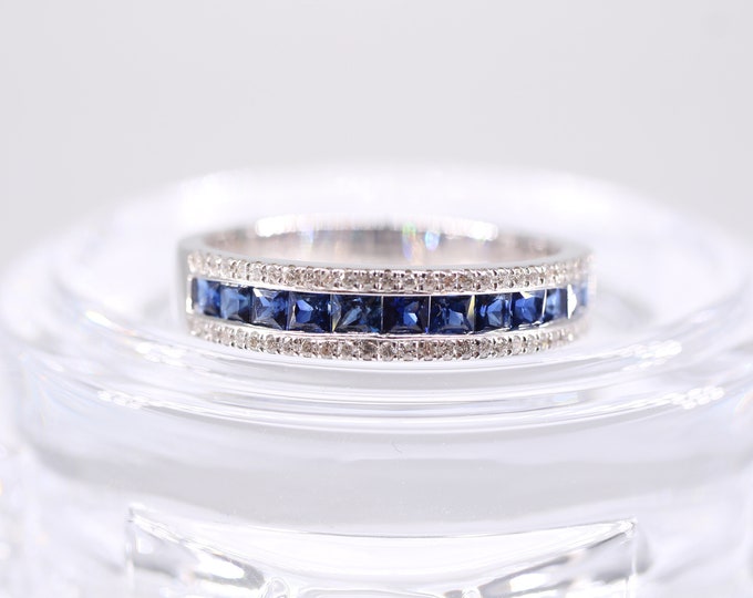 Designer 18k/14k solid white gold natural Sri Lanka royal sapphire engagement ring with diamonds/Blue gemstone/Vintage Antique/Art Deco