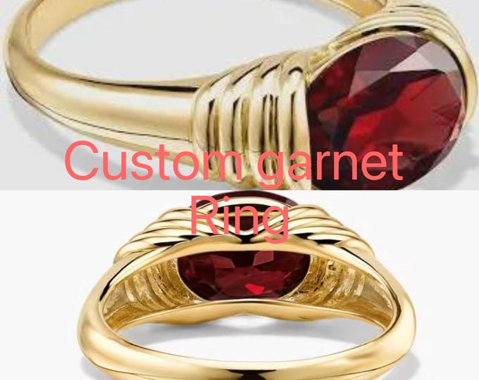 Custom order - red garnet ring -vertical setting - 4.5g gold. 8mmx11mm garnet