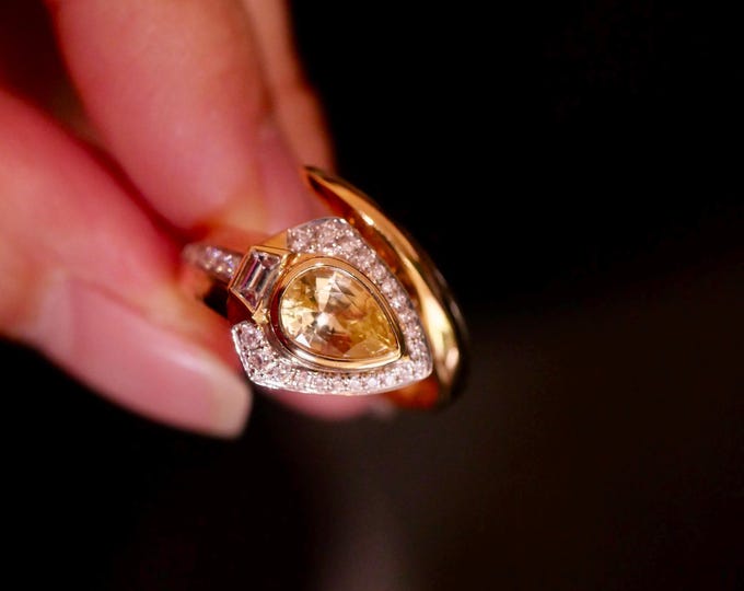 Rare natural yellow sapphire snake engagement ring/solid gold yellow sapphire ring/unique trendy fashion untreated sapphire ring women gift