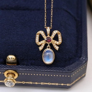 Unique Natural moonstone Pendant in 18k yellow Gold with moonstone accents/Anniversary Birthday Choker/Gift for her/Custom fine Jewelry gift