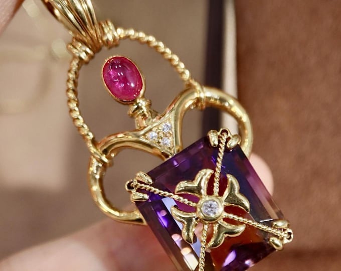 Unique natural amethyst pendant in 18k solid rose gold/handmade fine amethyst jewelry gift for women/birthstone gift/anniversary jewelry