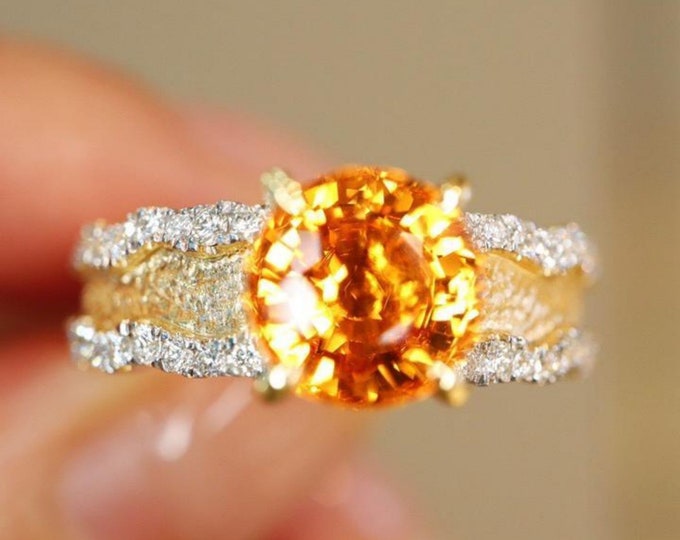 18k Gold Vintage Natural Fanta ring/Handmade orange garnet Engagement ring/Celtic Fanta Ring/Unique fanta ring for her/Nature-inspired ring