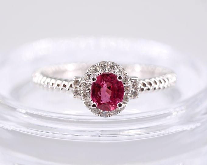 18k white gold real Mozambique ruby Ring/Half eternity diamond halo Star Ruby Ring/handmade jewelry for women bridal gift/vintage Art Deco