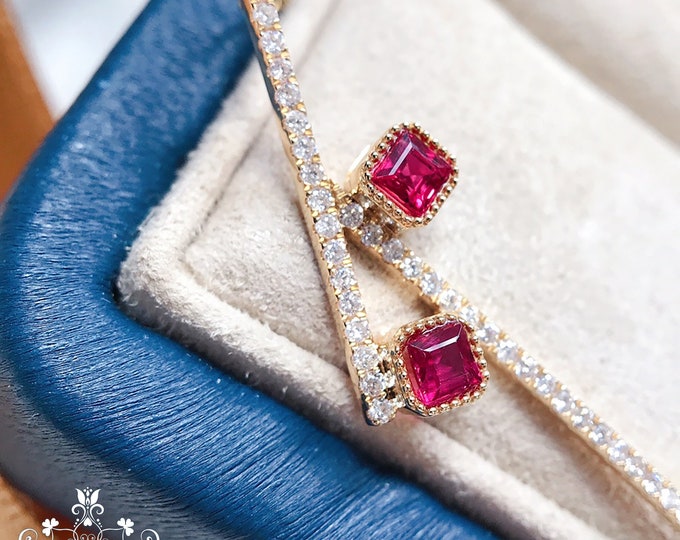 Unique Design Genuine Pigeon Blood Red Ruby Pendant in 18k gold diamonds/One of a kind Necklace/Anniversary Birthday Choker/Rubellite gift