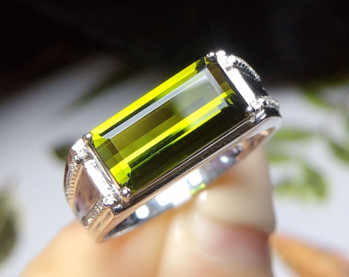 18k rose gold tourmaline ring/Masculine huge tourmaline and diamond men's engagement ring/one of a kind/Art Deco/Vintage men's band/Antique