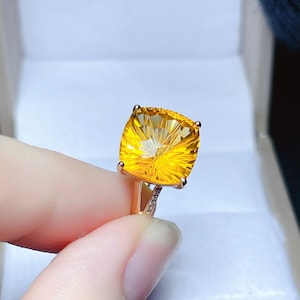 Cushion cut natural citrine ring/18k rose gold citrine engagement ring/dainty art deco citrine ring women/Proposal citrine ring/handmade