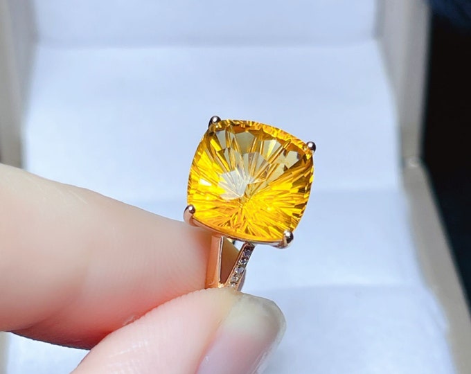 Cushion cut natural citrine ring/18k rose gold citrine engagement ring/dainty art deco citrine ring women/Proposal citrine ring/handmade