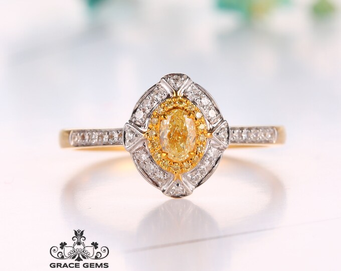 Unique Rhombus Shape Natural Yellow Diamond Engagement Wedding Ring in 18k white Gold/Eternity Forever one/One of a kind Promise/Art Deco