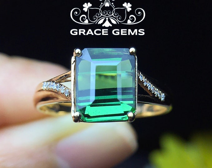 Tourmaline ring/Emerald Cut in 14k/18k rose gold/engagement wedding ring/handmade jewelry/Vintage antique/Art Deco/bridal bridesmaid gift