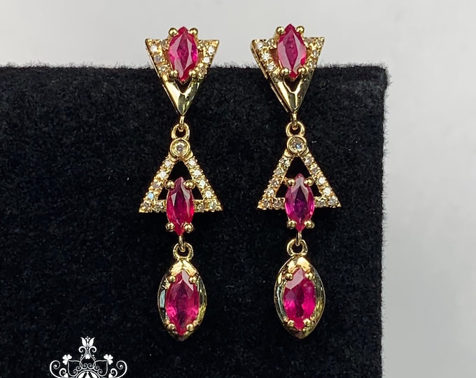Vintage 18k solid rose gold natural Ruby Engagement earrings/Unheated push back ruby studs/Raw ruby earrings/Wedding ruby gift for her/Mom