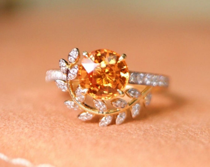 18k Gold Vintage Natural Fanta ring/Handmade orange garnet Engagement ring/Celtic Fanta Ring/Unique fanta ring for her/Nature-inspired ring