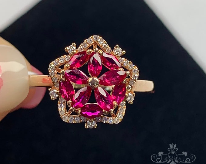 18k rose gold Mozambique real ruby ring/antique ruby ring/art deco ring ruby/genuine ruby ring/18k gold ruby ring/14k gold ruby ring for her