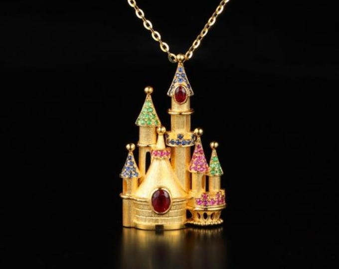 Unique Ruby Castle Pendant Necklace in 18K Solid Gold | Handmade Natural Ruby Jewelry | Personalized Custom Ruby Gift for Her