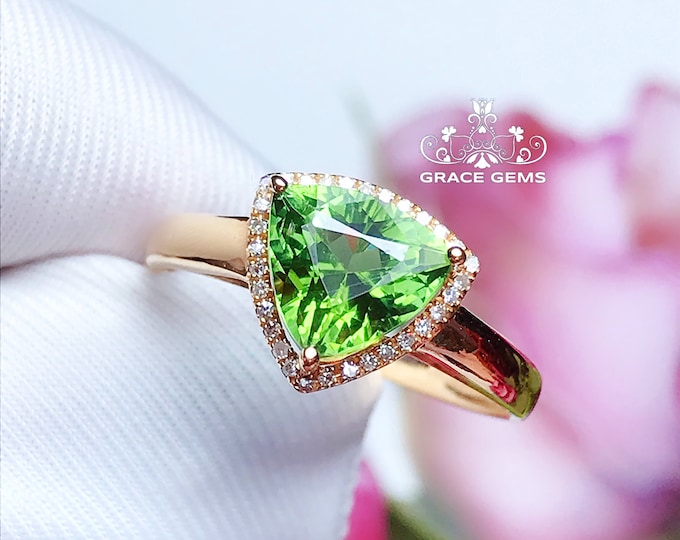 18k rose gold triangle Tourmaline ring/Tourmaline engagement ring/Tourmaline Mother's Day ring/Natural tourmaline ring/Anniversary wedding