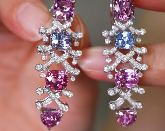 Lavender & Pink Spinel Tanzanite Earrings-18K White Gold Dangle Earrings • Natural Spinel Statement Earrings • Fine Luxury Gemstone Jewelry