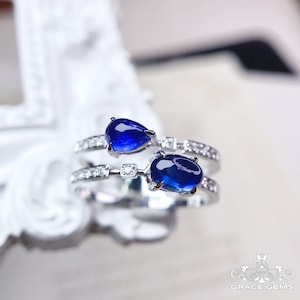 18k/14k gold multi-stone natural untreated sapphire engagement ring with diamonds/Blue gemstone/Vintage Antique/Art Deco/Boho Celtic Unique