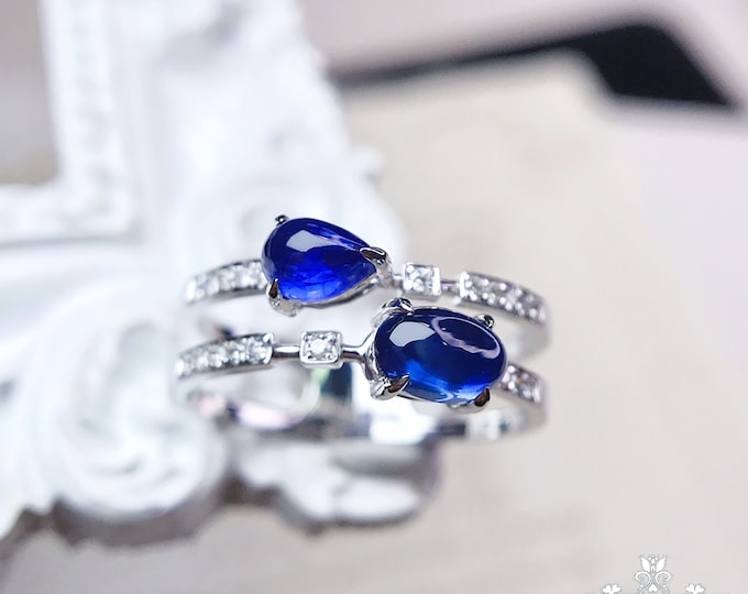 18k/14k gold multi-stone natural untreated sapphire engagement ring with diamonds/Blue gemstone/Vintage Antique/Art Deco/Boho Celtic Unique