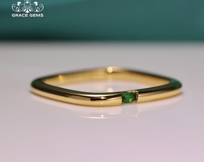 18k gold natural marquise emerald ring/Vintage antique emerald wedding gift/one of a kind promise square ring/Handmade unique anniversary