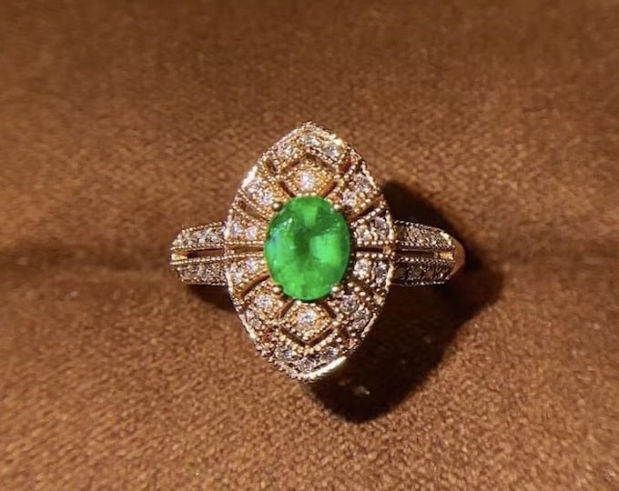 Vintage natural emerald ring in 18k rose gold with diamonds/Victoria emerald ring/Unique emerald ring for her/Custom high end real emerald