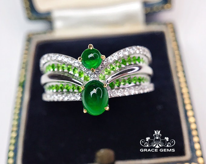 Unique Crown Multi-stone Certified Natural Emerald Engagement Wedding Ring in 18k14k gold with diamonds/Vintage Celtic promise gift for her