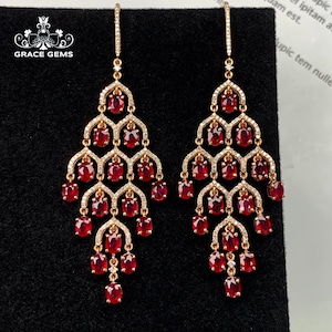 18k rose gold unique design Mozambique ruby earrings/wedding earring/raw multi-stone earring//art deco earrings/genuine ruby earrings
