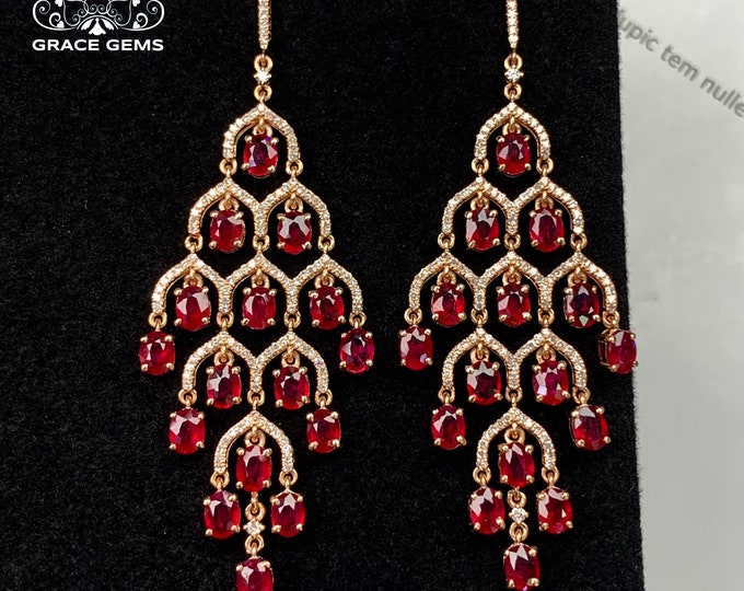 18k rose gold unique design Mozambique ruby earrings/wedding earring/raw multi-stone earring//art deco earrings/genuine ruby earrings