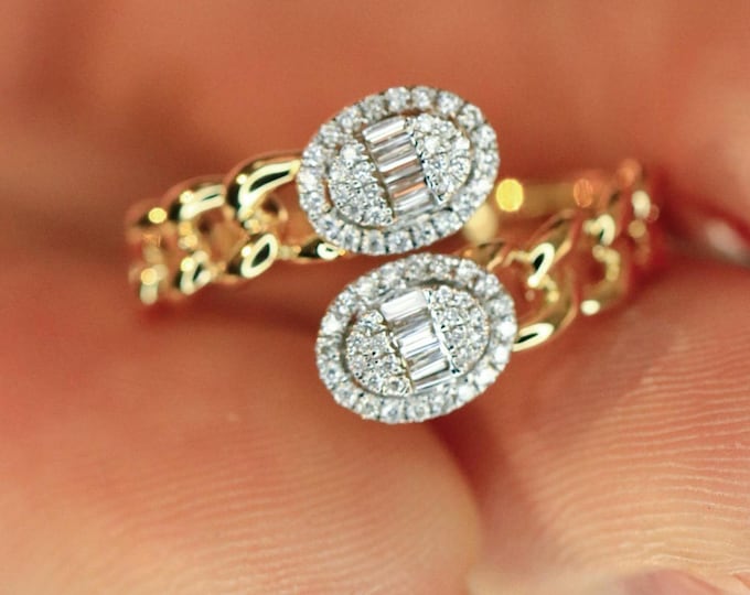 18k Gold double Diamond Ring/unique hollow-out band gold ring with diamond/handmade fine diamond ring. best anniversary jewelry gift women