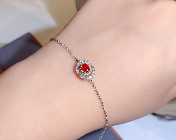 Genuine Ruby Bracelet in 18K white Gold and diamonds/Unique Natural ruby bracelet/Anniversary Birthday stone ruby jewelry/Handmade ruby gift