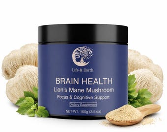 Organic Lion's Mane Mushroom Powder – Natural Nootropic Superfood, 100g Jar
