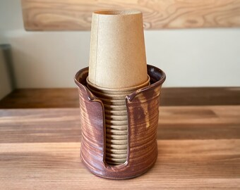 Rustic Cream 3-Ounce Ceramic Handmade Dixie Cup Holder - Stylish Dispenser for Your Solo or Dixie Cups