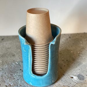 Robbins Egg 3-Ounce Ceramic Handmade Dixie Cup Holder - Stylish Dispenser for Your Solo or Dixie Cups