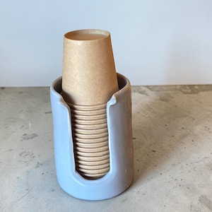 French Gray 3-Ounce Ceramic Handmade Dixie Cup Holder - Stylish Dispenser for Your Solo or Dixie Cups